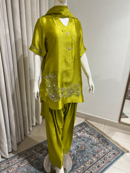 CP32-25 LIME GREEN-TISSUE SILK SHIRT WITH PANTS