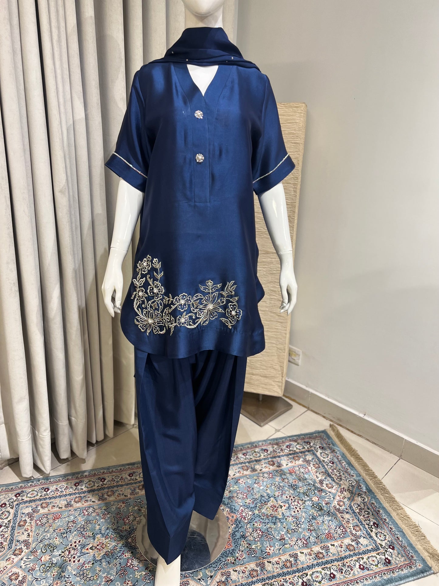 CP33-25 ROYAL BLUE-TISSUE SILK SHIRT WITH PANTS