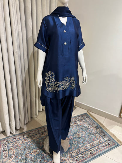 CP33-25 ROYAL BLUE-TISSUE SILK SHIRT WITH PANTS