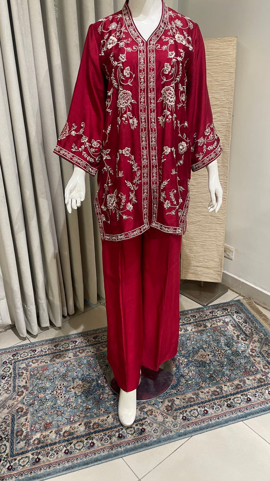 LP16-25  BURGUNDY Short Jacket shirt with Box Pants