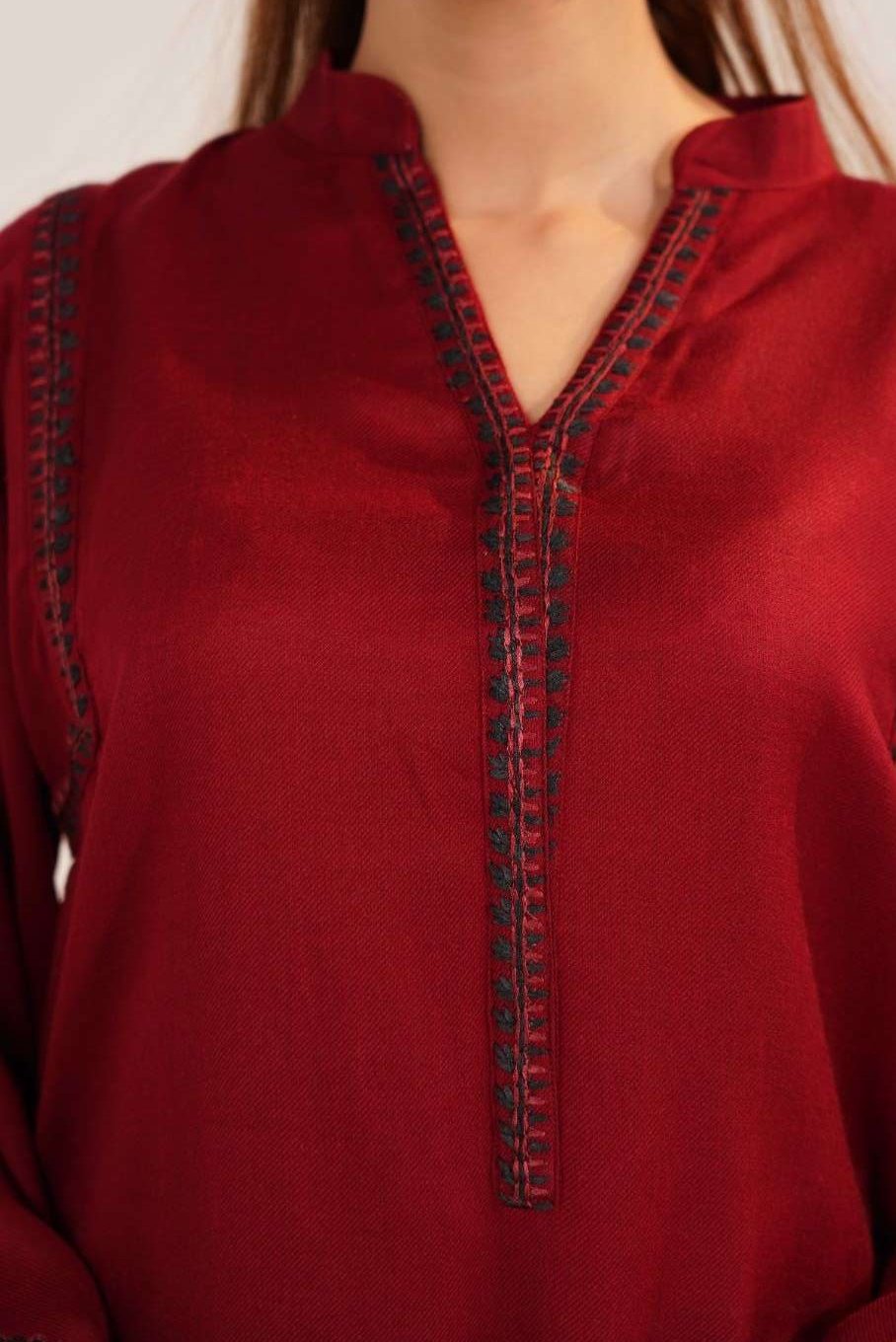 TS25-W68 PASHMINA EMBROIDERED SHIRT