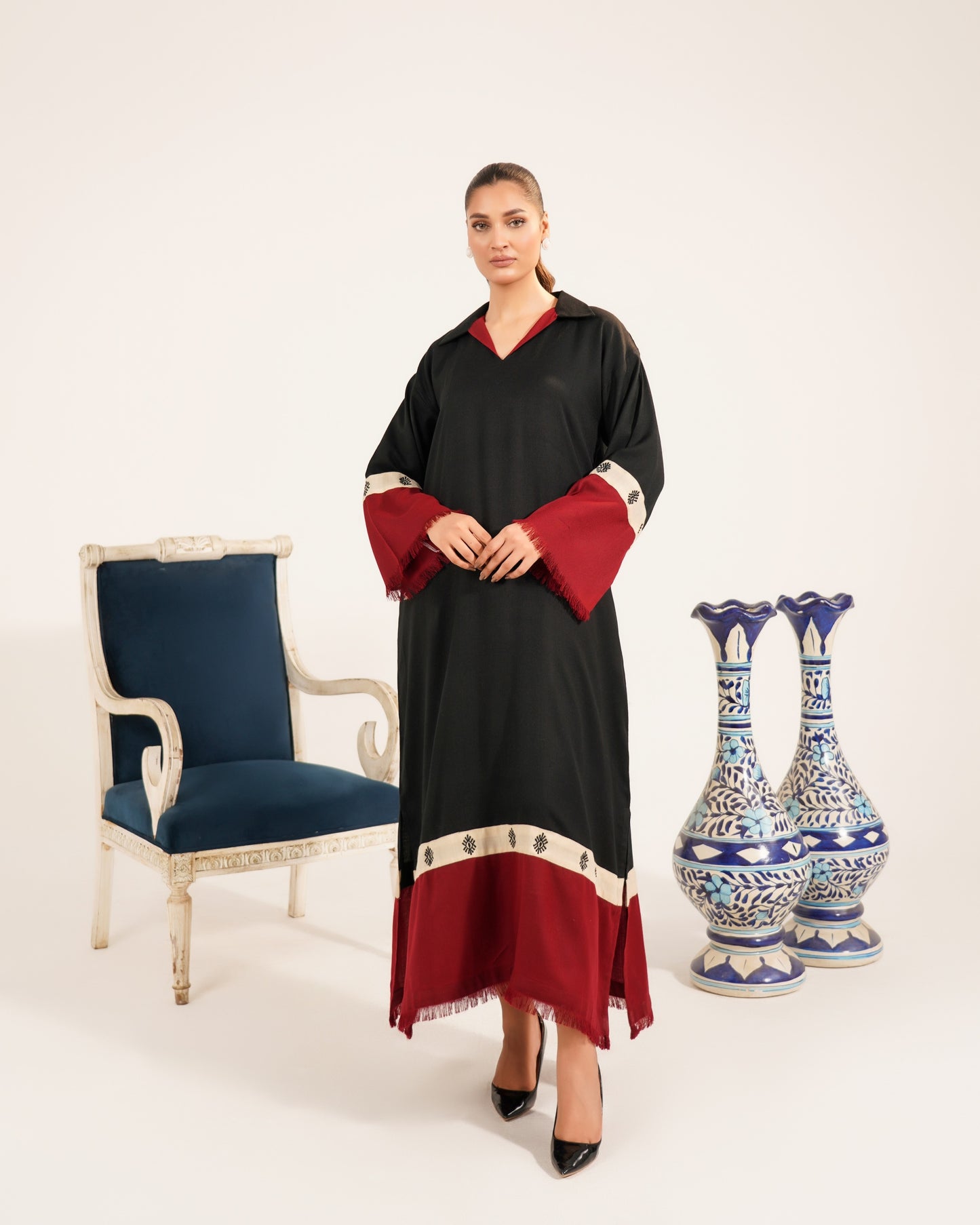 TS25-W72 PASHMINA COLOUR BLOCK KAFTAN