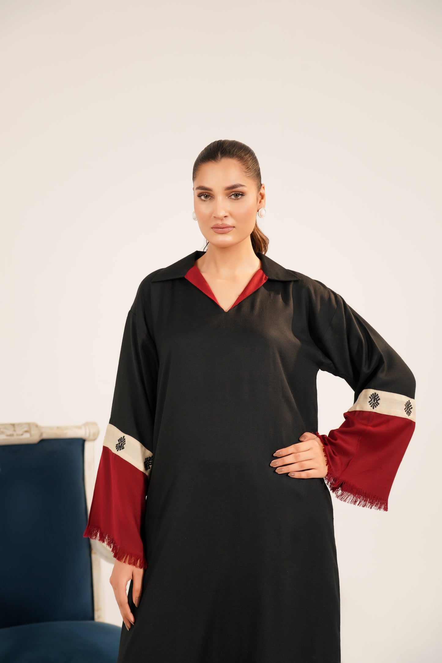 TS25-W72 PASHMINA COLOUR BLOCK KAFTAN