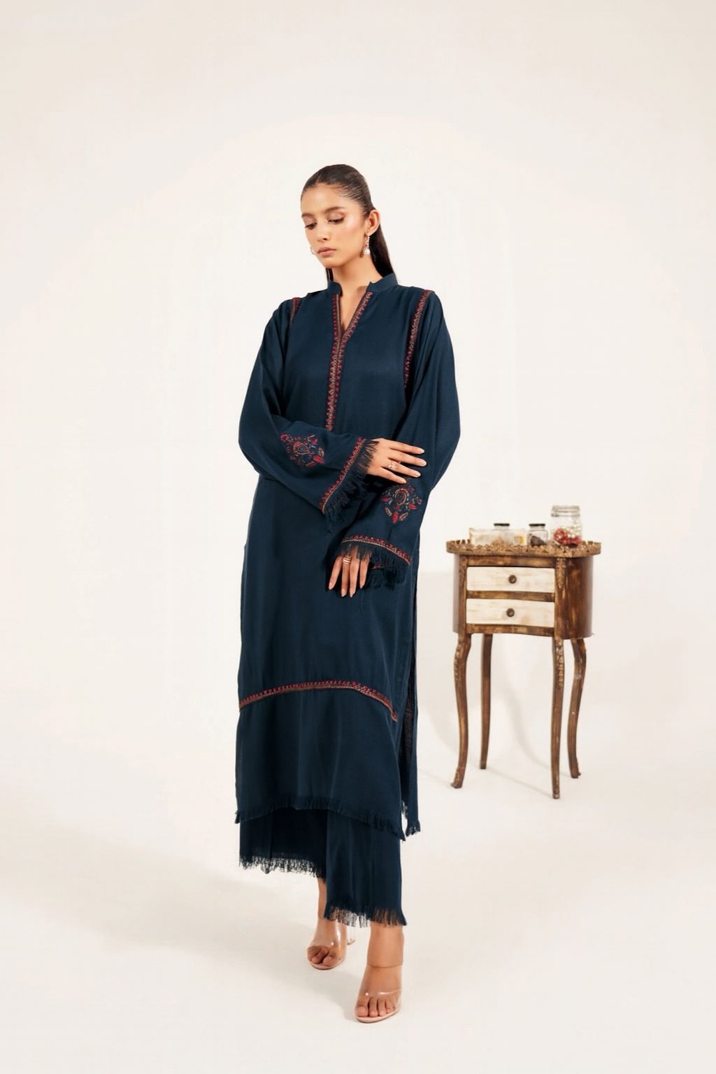 TS25-W85 PASHMINA EMBROIDERED SHIRT