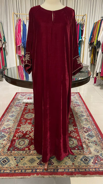 TS25-LP07 MAROON SWAN VELVET KAFTAN