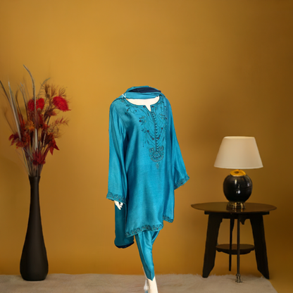 CP13-25 COBALT- KHADDI SILK SHORT SHIRT WITH SHALWAR